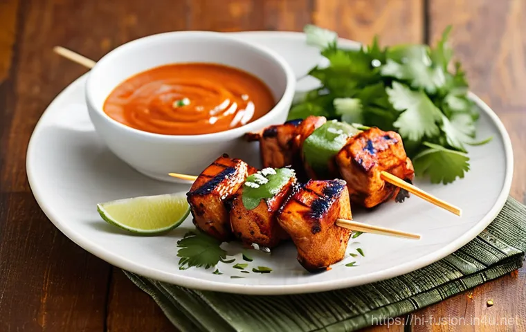 퓨전 치킨의 다양한 양념 조합 - **Prompt 1: Indian-Asian Fusion Glazed Chicken Tikka**
A mouth-watering close-up shot of perfect...