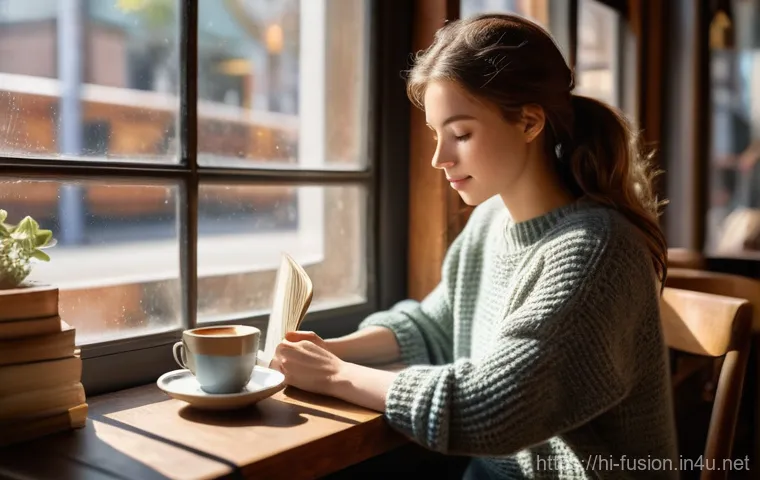 퓨전 패스트푸드 재활용 가능 제품 - A young woman, dressed in a stylish yet modest oversized knitted sweater and dark jeans, sits comfor...
