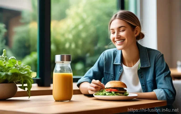 퓨전 패스트푸드 브랜드 리뉴얼 사례 - **Digital Delights and Social Sharing:**
    A dynamic scene capturing the digital aspects of modern...