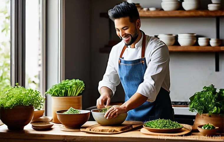 퓨전 패스트푸드 밀키트 제작 팁 - **Prompt 1: "The Creative Home Chef's Touch"**
"A vibrant, eye-level shot of a young, enthusiast...