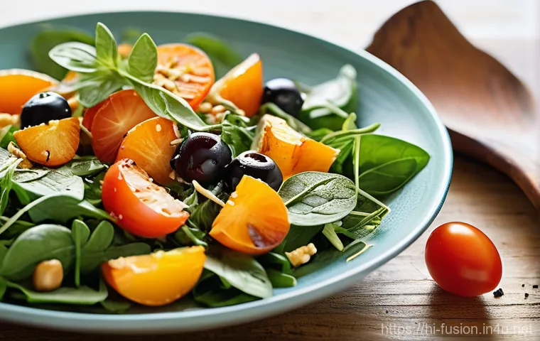 퓨전 샐러드와 건강 트렌드 - **Prompt 1: A Culinary Tapestry of Fusion Flavors**
"A beautifully composed, high-angle shot of ...