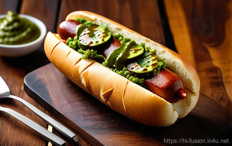 퓨전 핫도그 원가 비교 - A vibrant, close-up, eye-level shot of a delicious fusion hot dog being enthusiastically held in han... 퓨전 핫도그 원가 비교 - A vibrant, close-up, eye-level shot of a delicious fusion hot dog being enthusiastically held in han...