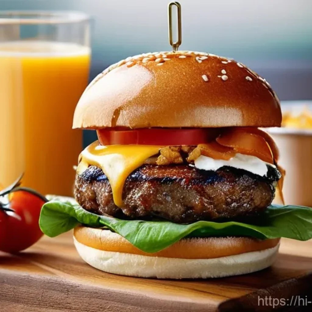 퓨전 버거와 환경 지속 가능성 - **Fusion Burger Extravaganza:**
    A hyper-realistic, mouth-watering fusion burger, dynamically pre...
