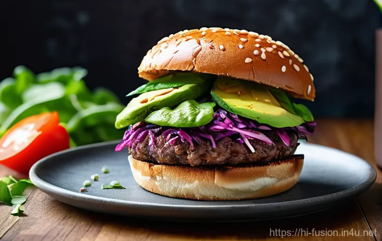 퓨전 버거와 환경 지속 가능성 - **Conscious Choice Burger:**
    A thoughtfully composed image depicting a delicious, appealing burg...