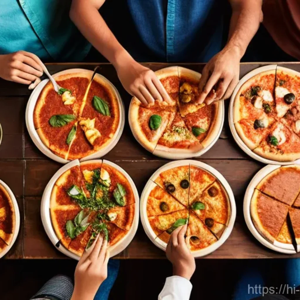 퓨전 피자 특가 행사 정보 - **A Vibrant Fusion Pizza Party:**
A group of diverse young adults and teenagers, fully clothed i...