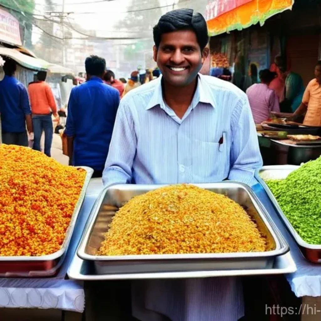 퓨전 샌드위치의 지역화 메뉴 - **Vibrant Indian Street Food Fusion**
A bustling and colorful Indian street market scene during ...