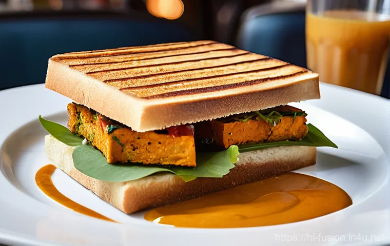 퓨전 샌드위치의 지역화 메뉴 - **Cozy Home Kitchen Innovation**
    A warm and inviting home kitchen where a person (e.g., a parent...