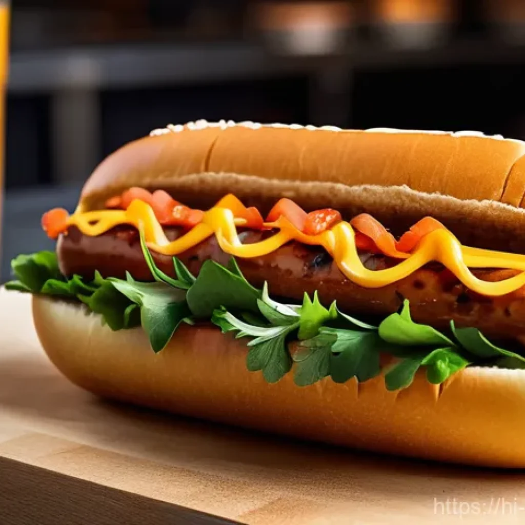 퓨전 핫도그 대형마트 구매 정보 - **"Vibrant 'Asian Twist' Fusion Hot Dog:** A close-up, dynamic shot of a gourmet hot dog featuring a...