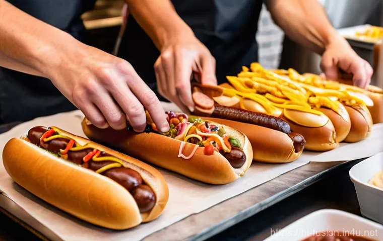 퓨전 핫도그 대형마트 구매 정보 - **"Colorful 'Mexican Fiesta' Fusion Hot Dog Spread:** An overhead shot showcasing a collection of se...