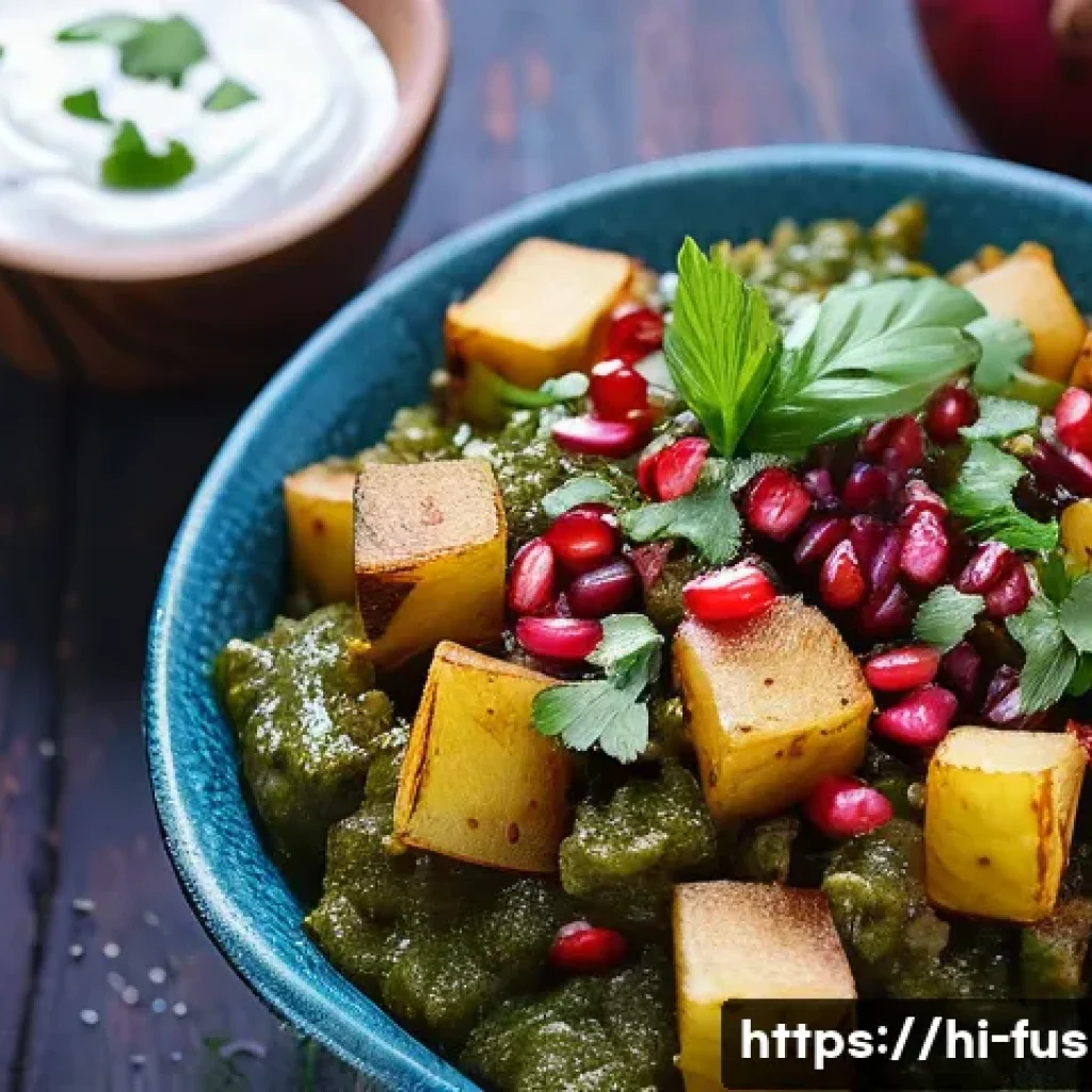 퓨전 패스트푸드의 저칼로리 옵션 - **Prompt:** A close-up, vibrant and appetizing shot of a "Healthy Tandoori Aloo Chaat" served in a r...