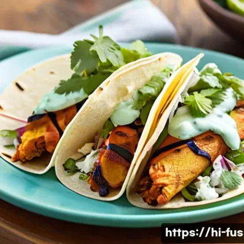 퓨전 치킨 글로벌 인기 비결 - **Prompt 1: Vibrant Chicken Tikka Tacos**
    "A close-up, appetizing food photography shot of vibra...
